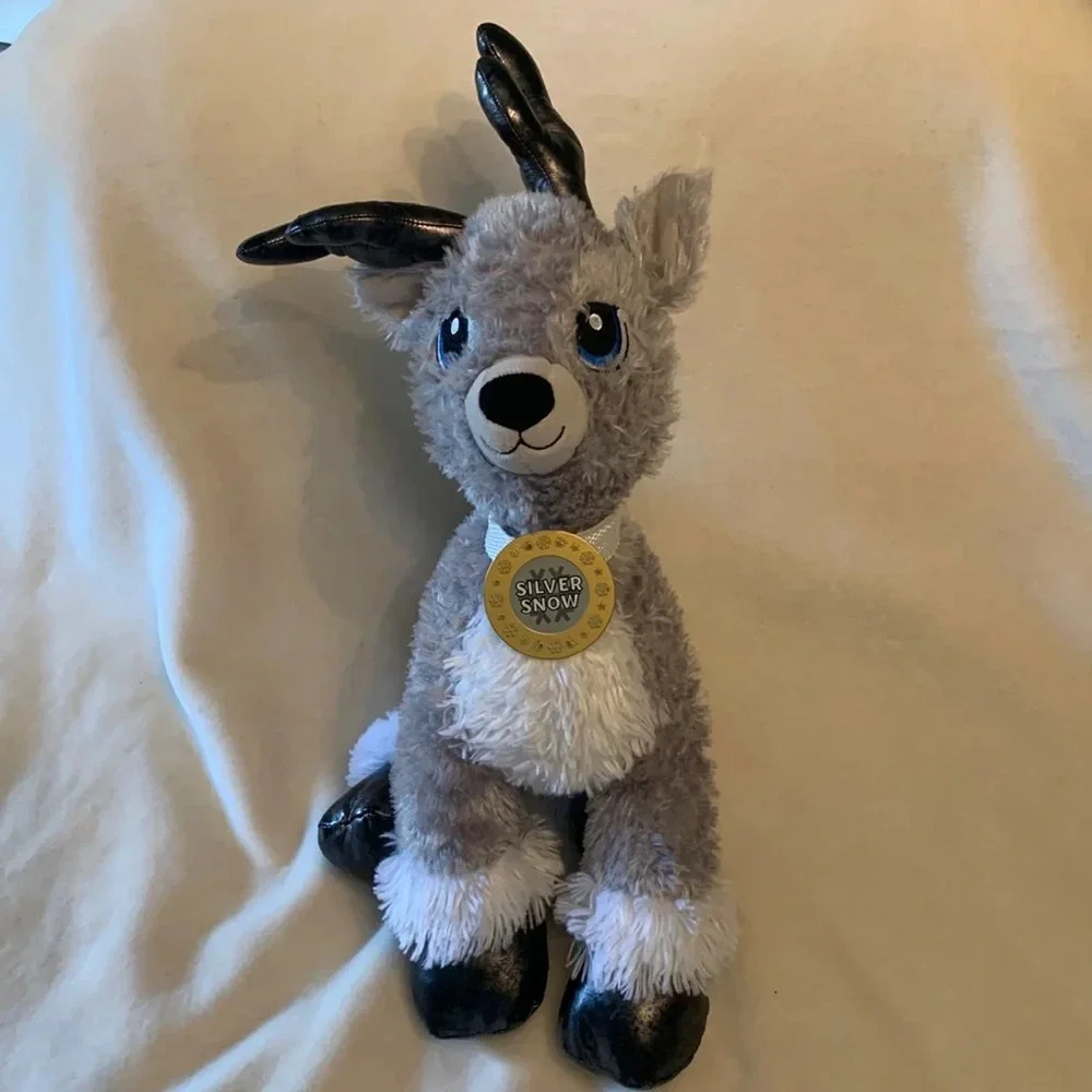 Build a bear silver snow plush gray white reindeer gold collar tag BAB soft